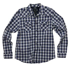 GUESS Plaid Long Sleeve Button Down Shirt Blue White Black Western Style XL Y2K